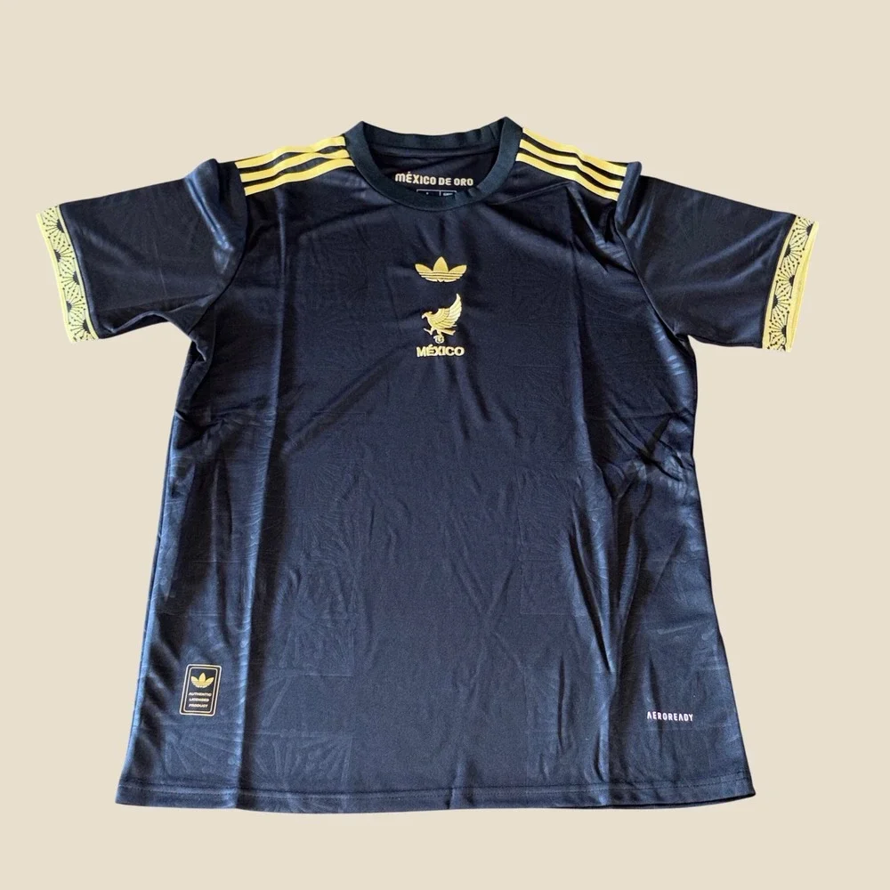Adidas Mexico De Oro Soccer Jersey Mens 2XL Slim Fit Black Gold Aztec Aeroready